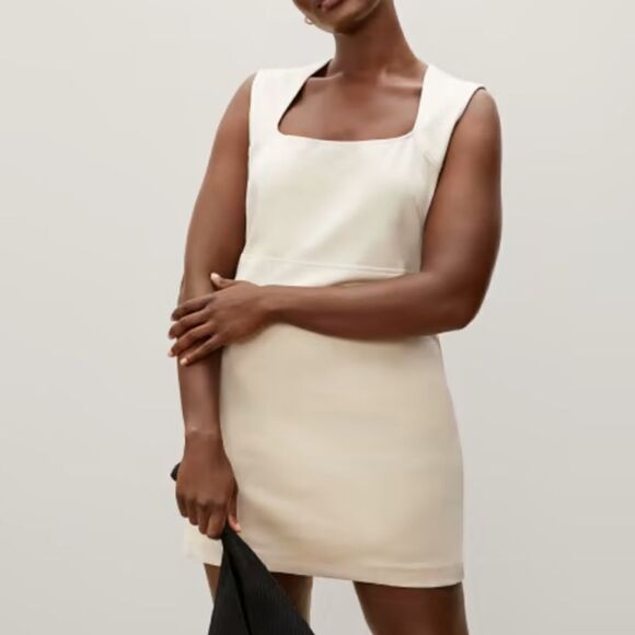 Everlane The 90’s Mini Dress Cap Sleeve Square Neck Canvas Beige Size Small - Picture 1 of 5